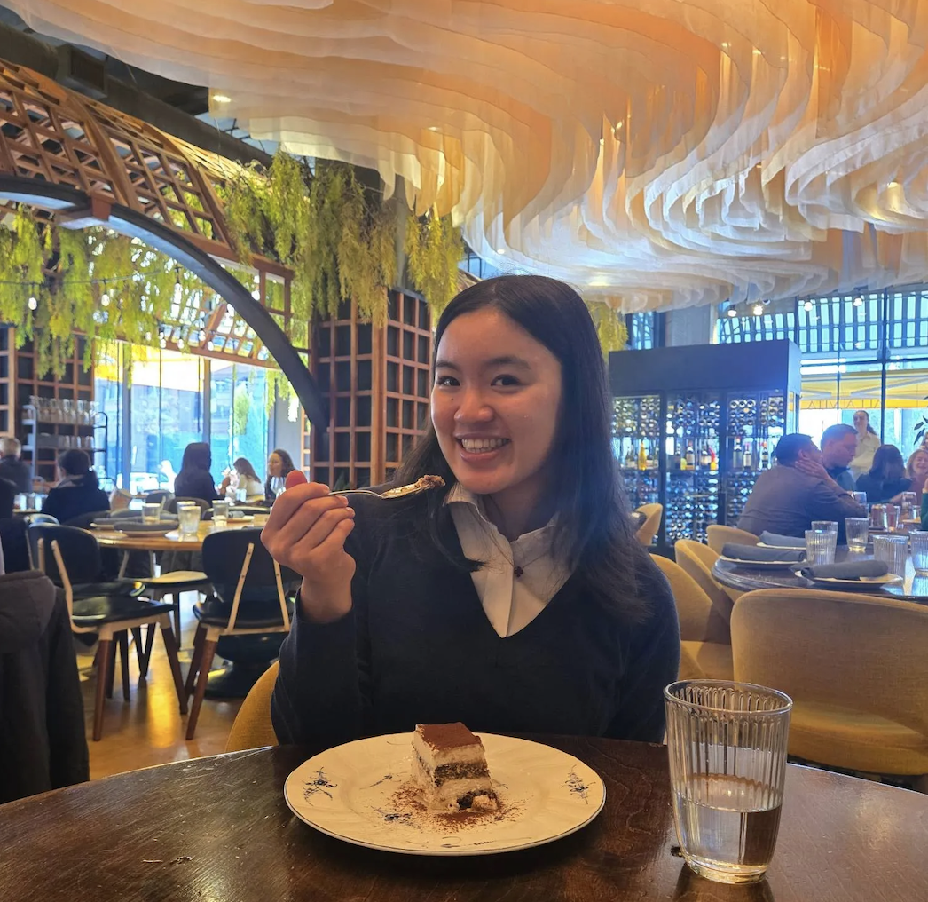 Aimee Xu eating tiramisu